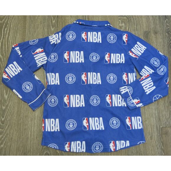 NBA Basketball Pajama Top Size L 10/12 Youth  Long Sleeve Loungewear Blue Logo - Picture 3 of 5